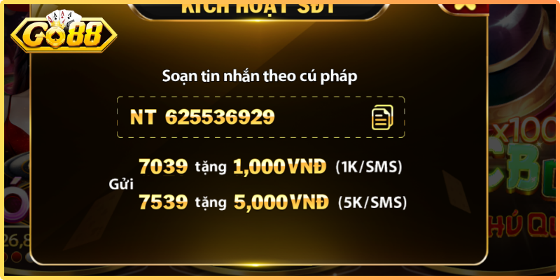Cách thức kích hoạt số điện thoại sau khi đăng ký tài khoản Go88